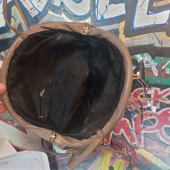 Brown Leather Ruffle Handbag Boho Chic Floral Accent Purse, Vintage-inspired - Picture 7 of 12